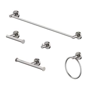 APERTO 5 -Piece Bath Hardware Set with Towel Bar, Toilet Paper Holder, Robe Hook, and Towel Ring in Brushed Nickel