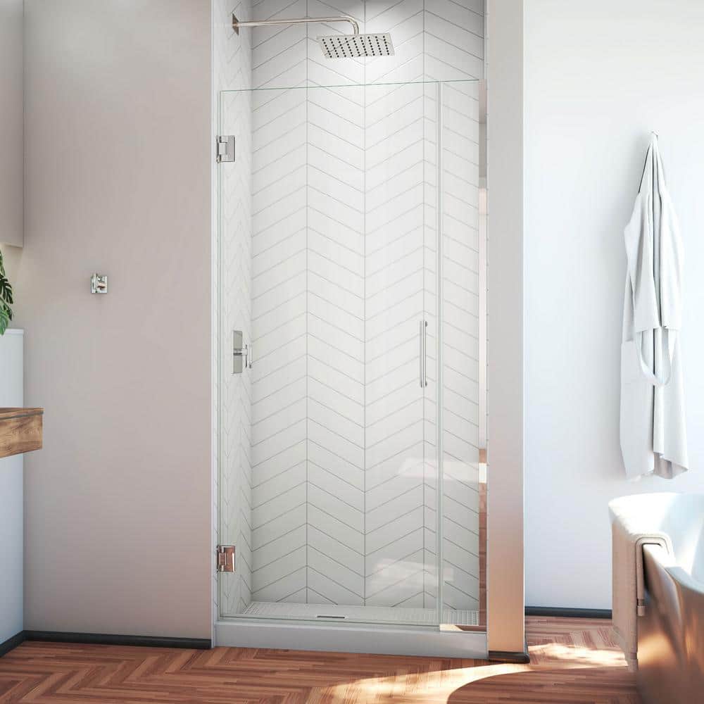 Unidoor Plus 36" Frameless Clear Glass Shower Door with Black Hardware