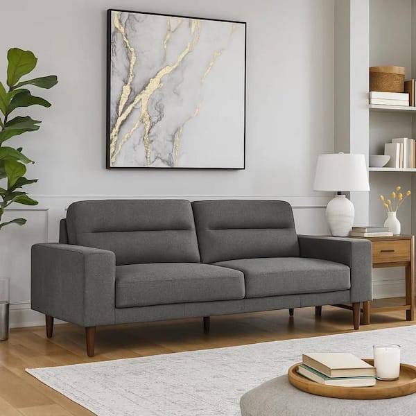 Vile 78.94 in. Square Arm Polyester Rectangle Shape Sofa in. Gray and Brown