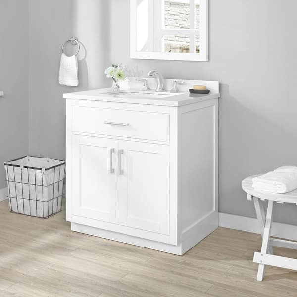 OVE Decors Bailey 30 in. W x 22 in. D x 34 in. H Single Sink Bath Vanity in White with White Quartz Top