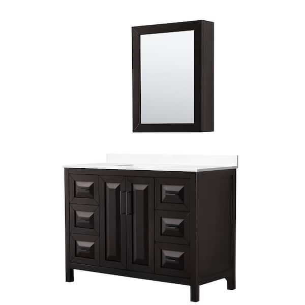 Wyndham Collection Daria 48 in. W x 22 in. D x 35.75 in. H Single Bath Vanity in Dark Espresso with White Cultured Marble Top and Mirror