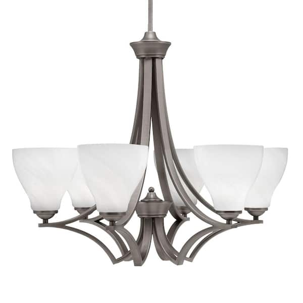 Unbranded Clevelend 6-Light Graphite Round Chandelier with 6.25 in. White Marble Glass Shades, No bulbs included
