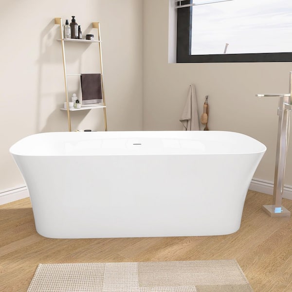 67 in. x 30.7 in. Acrylic Freestanding Soaking Bathtub Center Chrome Drain Alone Tub for Bathroom Flat Bottom in White