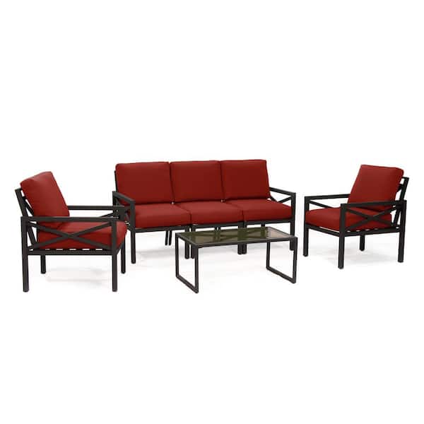 Leisure Made Blakely 6-Piece Aluminum Seating Set with Red Cushions