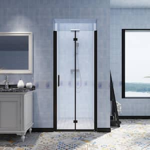 32 in. W to 33-3/8 in. W x 72 in. H Bi-Fold Frameless Shower Door in Matte Black with Clear Glass