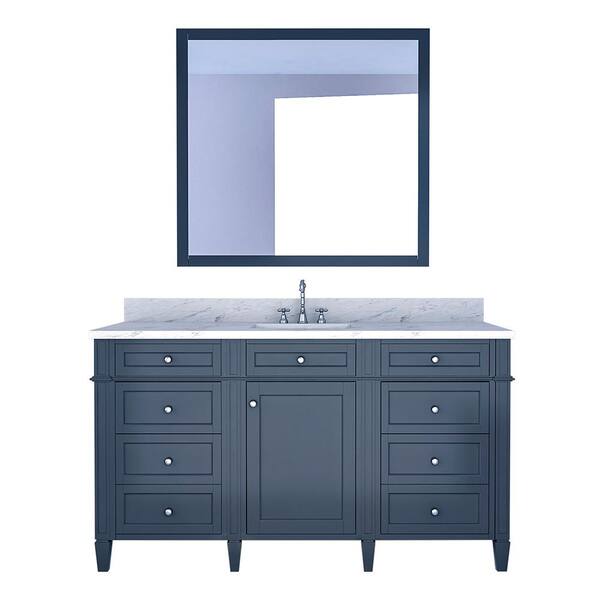 Unbranded Birmingham 60 in. W x 22 in. D Bath Vanity in Gray with Marble Vanity Top in White with White Basin and Mirror