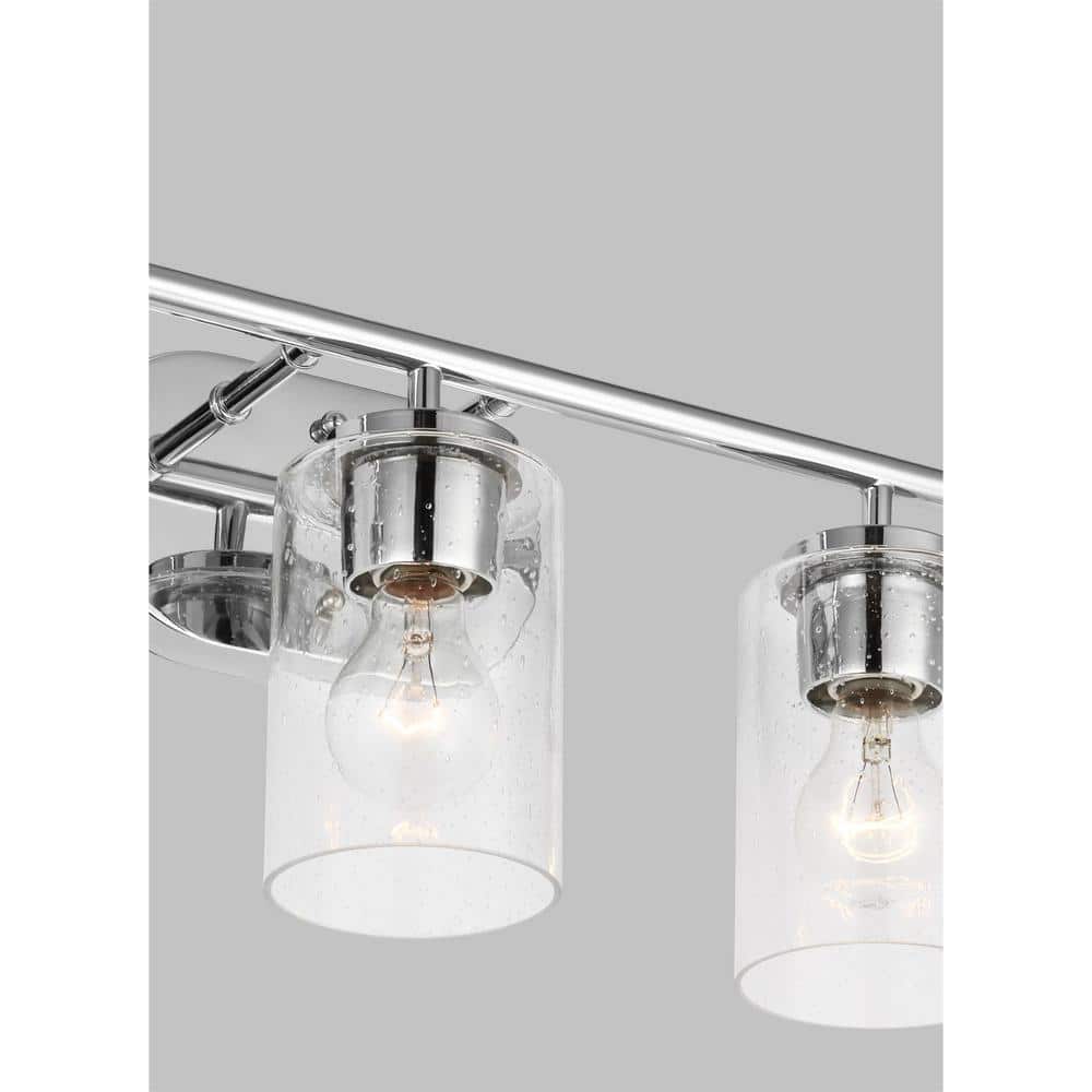 Chrome Clear Seeded Glass 3-Light Dimmable Vanity Fixture