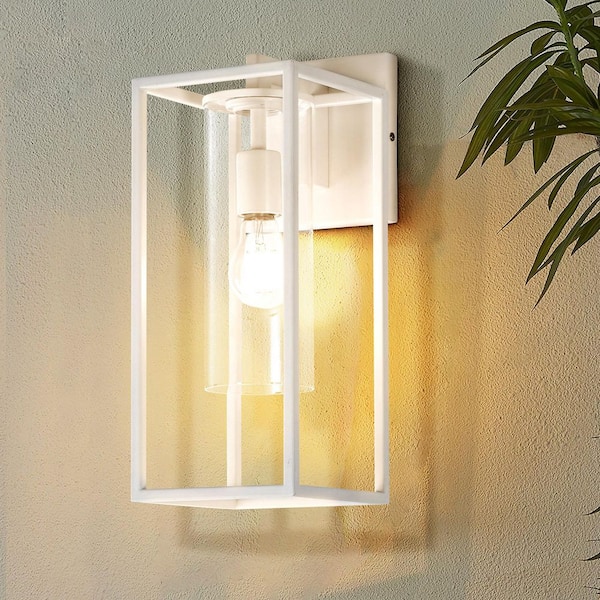 Indoor/Outdoor White Hardwired Wall Lantern Scone with No Bulbs Included