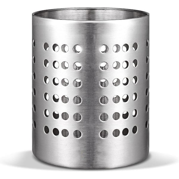 Silver Stainless Steel Utensil Holder with Open Air Drying Feature for Kitchen Countertop, 1 Piece