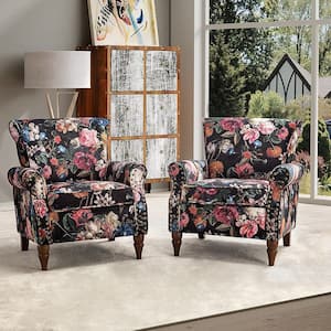 Auria Contemporary Black Polyester Armchair with Nailhead Trim and Turned Legs (Set of 2)