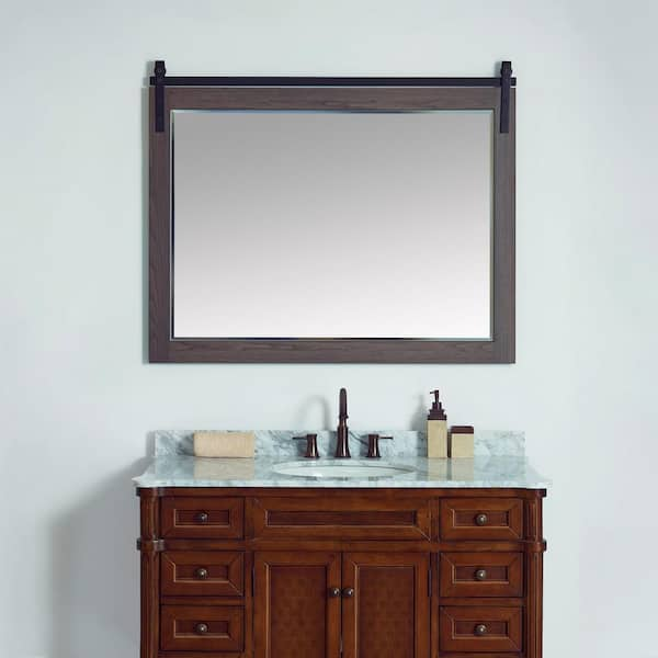 Cortes 48 in. W x 39.4 in. H Rectangular Framed Wall Bathroom Vanity Mirror in Oak