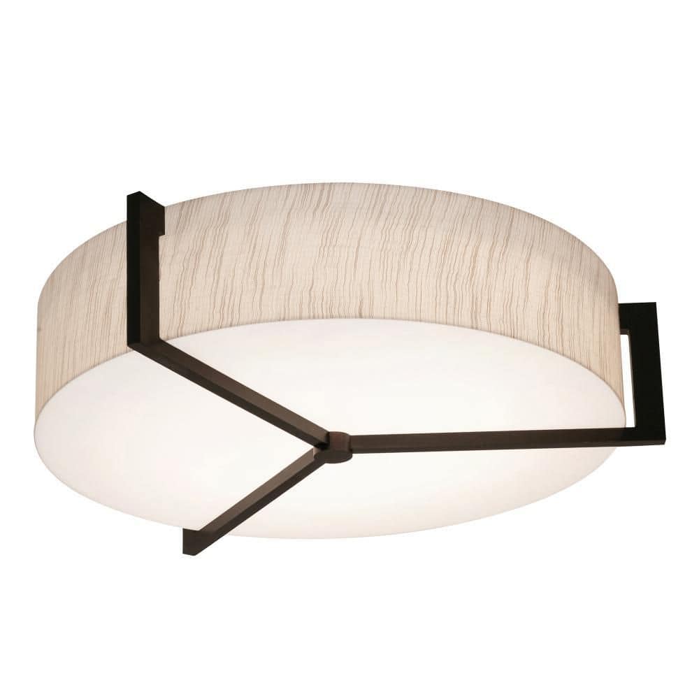 Espresso and White Glass Drum Flush Mount Light