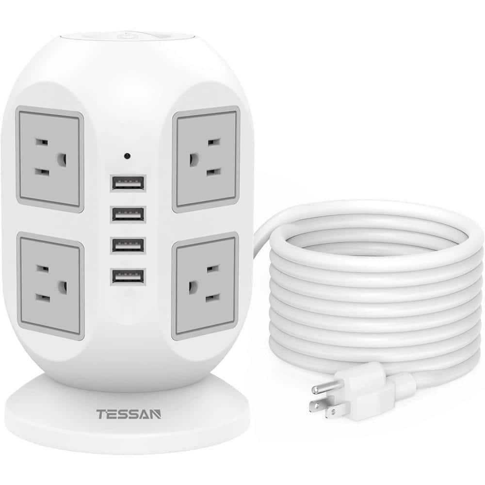 EU Multi Plug Power Strip Vertical Tower Socket with 6/10/14 Outlets 4 USB  Ports Independent Switches 2M Extension Cable