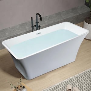 63 in. Special Rectangle Acrylic Freestanding Soaking SPA Tub Flatbottom Non-Whirlpool Bathtub in White