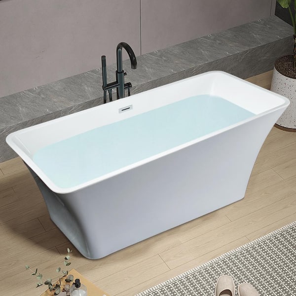 Satico 63 in. Special Rectangle Acrylic Freestanding Soaking SPA Tub Flatbottom Non-Whirlpool Bathtub in White