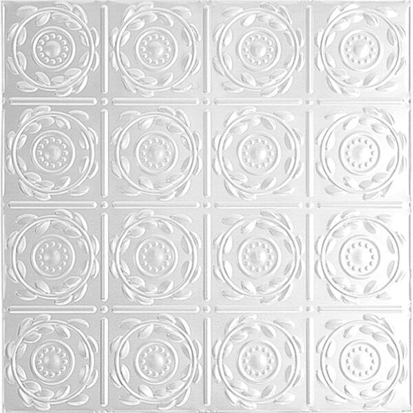 Shanko 2 ft. x 2 ft. Lay-in Suspended Grid Tin Ceiling Tile in Powder-Coated White (24 sq. ft. / case)