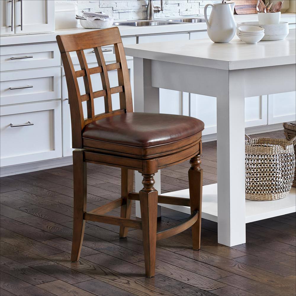 Napa Mahogany Rubberwood Counter Height Swivel Stool with Faux Leather Seat