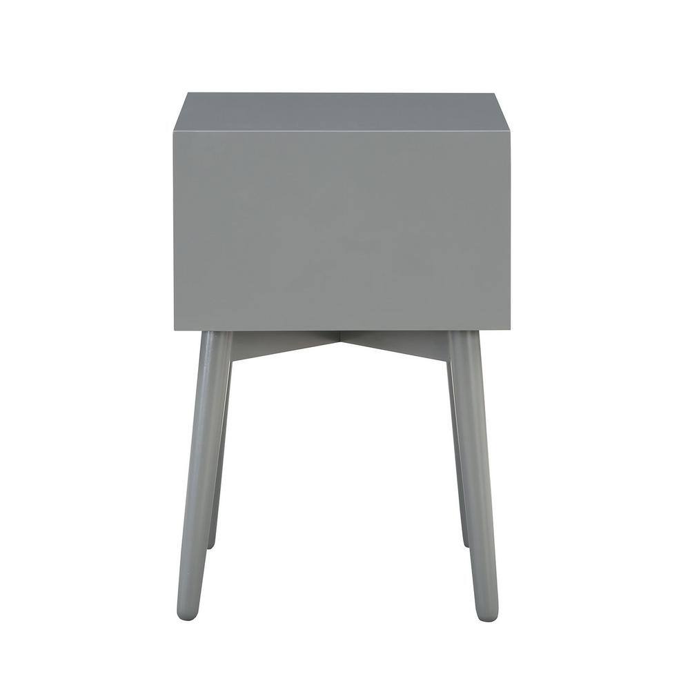 Gray Mid-Century Modern 2-Drawer Rubberwood Nightstand
