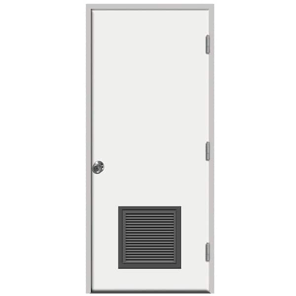 Steves & Sons 32 in. x 80 in. Element Series Vented Flush White Primed Left-Hand Outswing Steel Prehung Front Door w/ 4-9/16 in. Frame