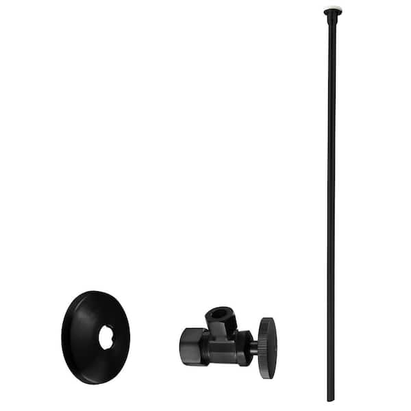Westbrass 5/8 in. x 3/8 in. OD x 20 in. Flat Head Toilet Supply Line Kit with Round Handle Angle Shut Off Valve, Matte Black