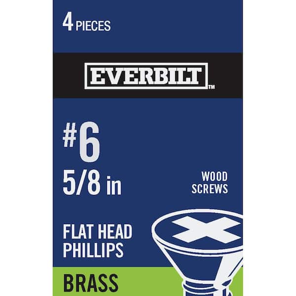 Everbilt #6 x 5/8 in. Phillips Flat Head Brass Wood Screw (4-Pack)