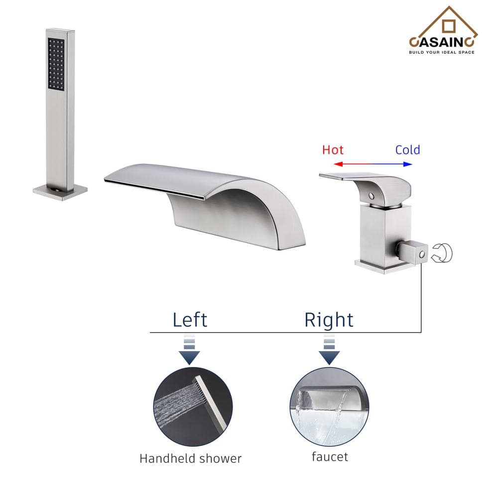 Brushed Nickel Waterfall Tub Faucet with Hand Shower