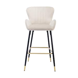 40.94 in. Ivory Solid Wood 2-Piece Bar Stools with Back and Footrest Counter Height Dining Chairs