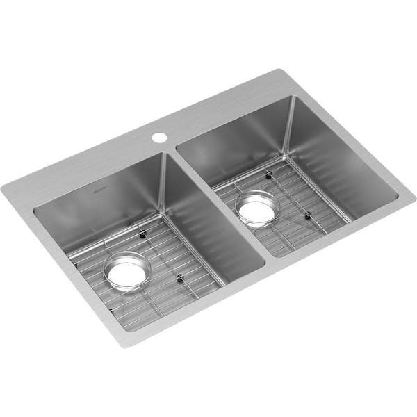 Elkay Freeport Drop-In 33-in x 22-in Stainless Steel Double Equal Bowl  1-Hole Kitchen Sink