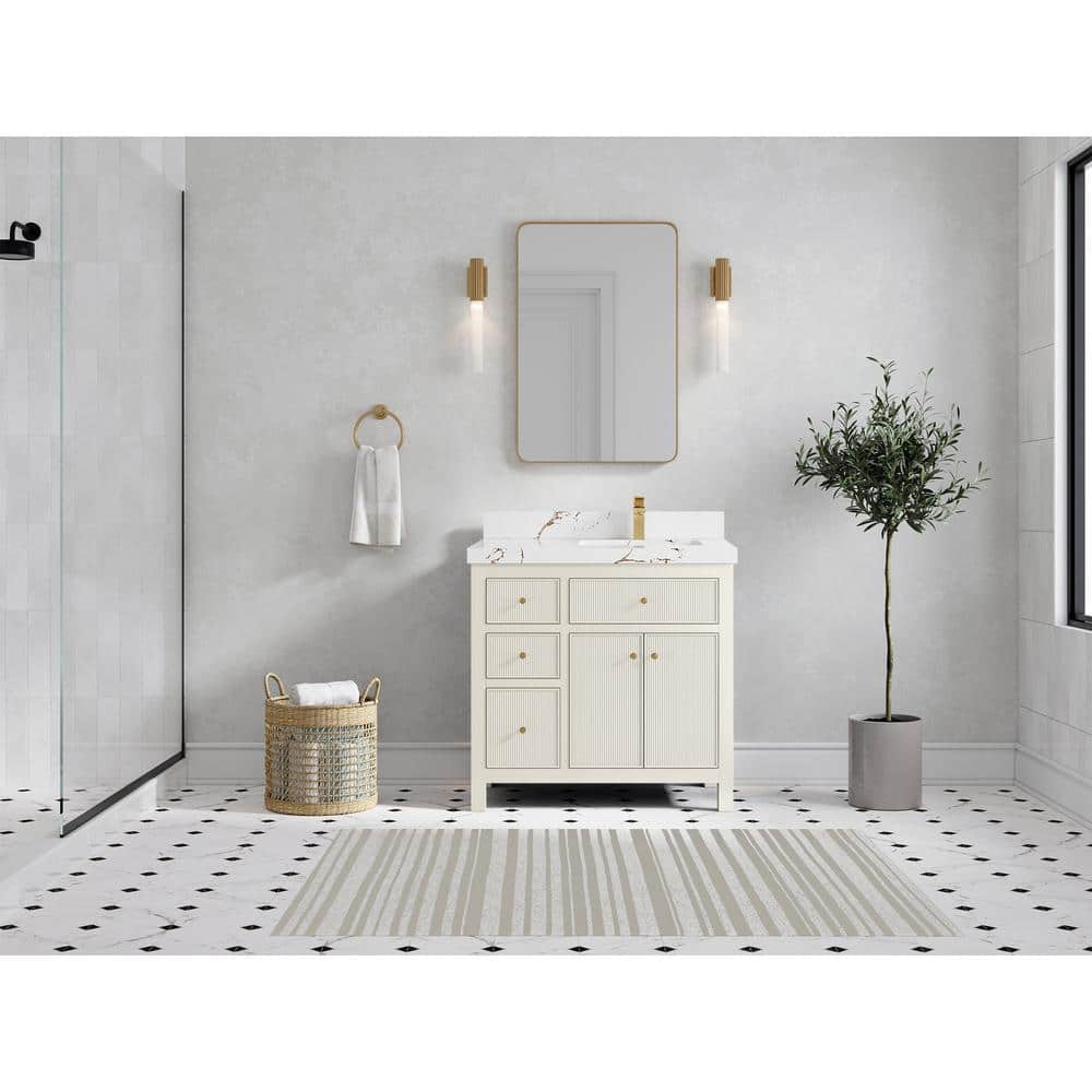 Alabaster Fluted 36" Bathroom Vanity with Quartz Top
