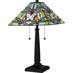 Kirkwood 22 .75 in. Matte Black Table Lamp with Multicolor Art Glass Shade