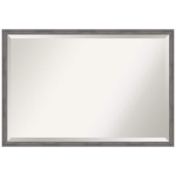 Amanti Art Florence Grey 37.75 in. x 25.75 in. Beveled Casual Rectangle Framed Bathroom Wall Mirror in Gray