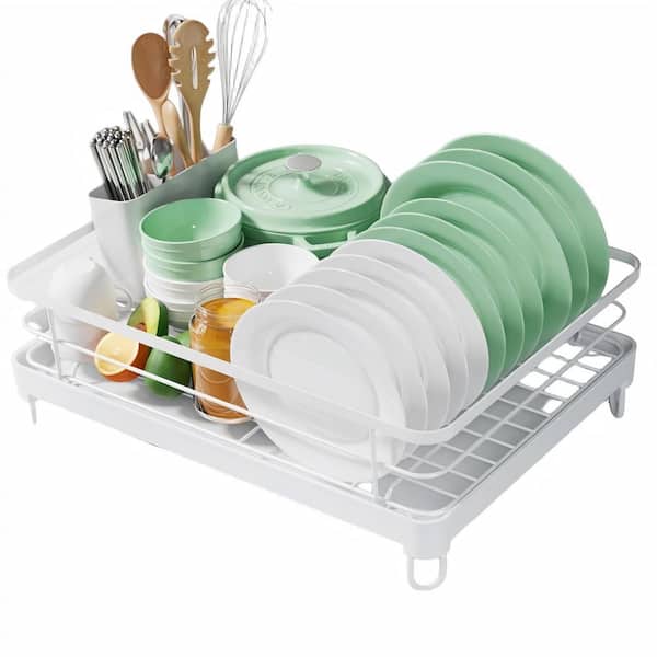 White Kitchen Counter Organizer, Stainless Steel Sink Storage, 12.7 in. W x 16.7 in. L Dish Rack