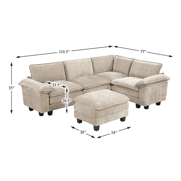 Lazzara Bennett 110.5 in. W Pillow Top Arm 5-Piece Chenille