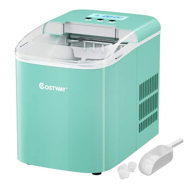 Costway 10 in. W 26 lbs./24-Hour Portable Ice Maker wit-Hour LCD Display and Ice Scoop in Green