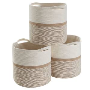 3 Pack Woven 100% Cotton Rope Shelf Storage Basket with Handles - 11x11x11