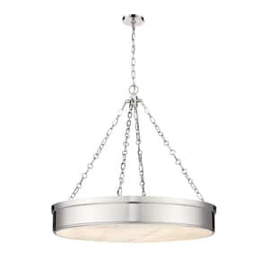 Anders 30 W 3-Light Polished Nickel integrated LED Pendant Light with Marbling Parian Plastic Shade