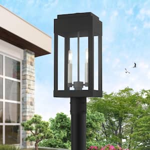 Ardenwood 20 in. 2-Light Black Cast Brass Hardwired Outdoor Rust Resistant Post Light with No Bulbs Included