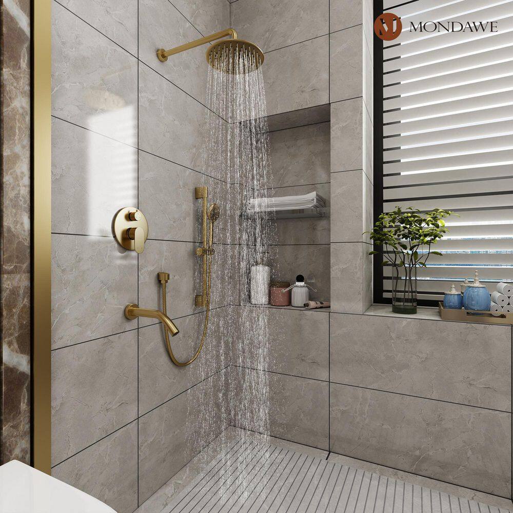 Brushed Gold Dual Shower System with Adjustable Handheld