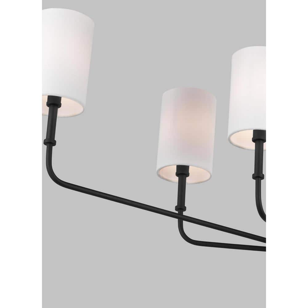 Midnight Black 44" Linear Chandelier with White Linen Shades