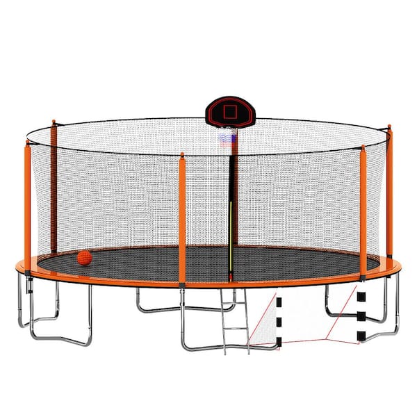 Unbranded 16FT Trampoline with Basketball Hoop, Soccer Goal, Pump, and Ladder-Orange, Inner Safety Enclosure, ASTM & CPC Certified