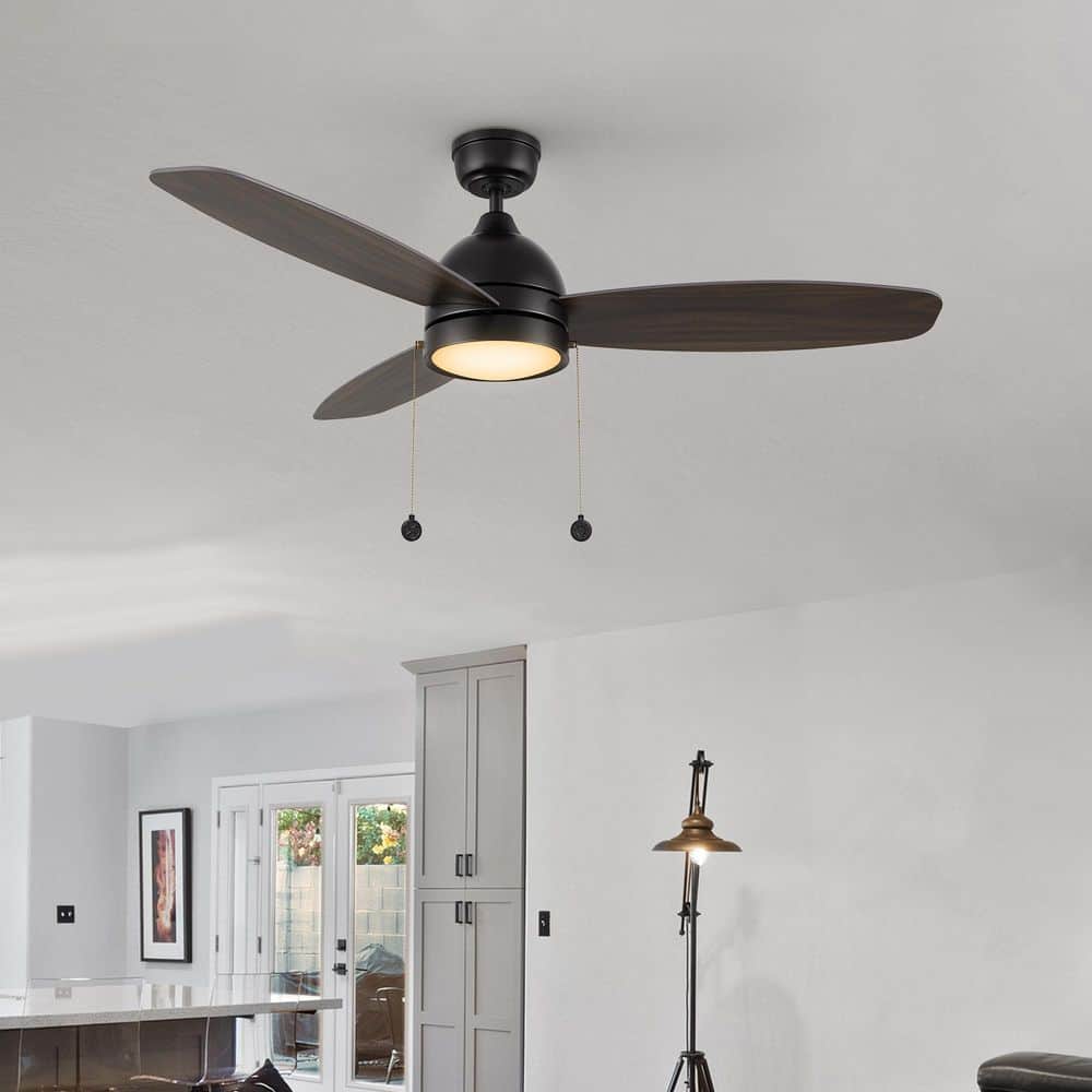 Troyes 52 in. Indoor Black Downrod Standard 3-Speed DC Ceiling Fan with Dimmable LED and Pull Chain price history on PriceWatchPro