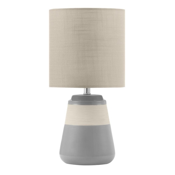 Hampton Bay 16 in. Grey Ceramic Table Lamp with Beige Fabric Shade