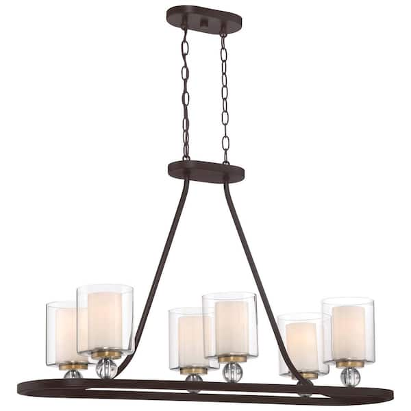 Studio 5 Collection 6-Light Painted Bronze with Natural Brushed Brass Finish Pendant