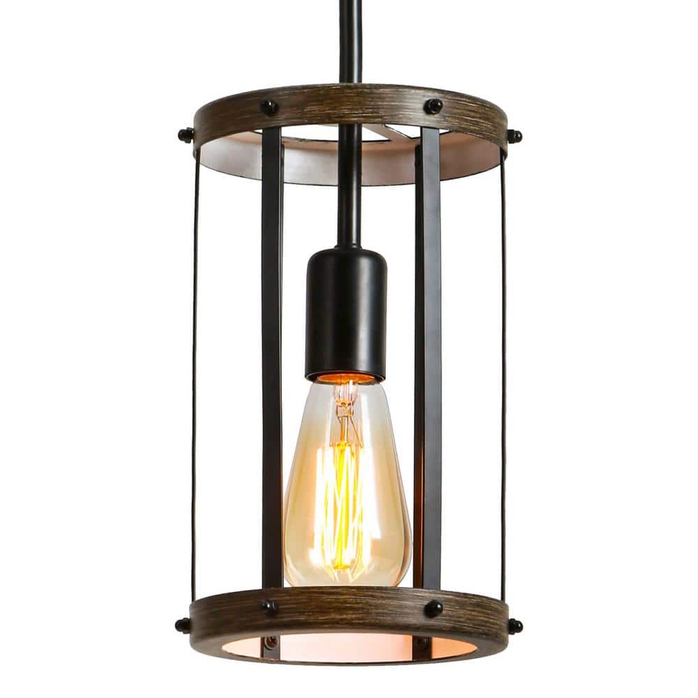 Tidoin 60Watt 1Light Black Pendant Light with Spring Frame Adjustable