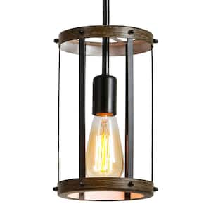 60-Watt 1-Light Black Pendant Light with Spring Frame Adjustable Lenght