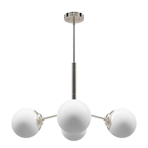 Hepburn 4-Light Brushed Nickel Branch Chandelier with Cased White Glass Shades