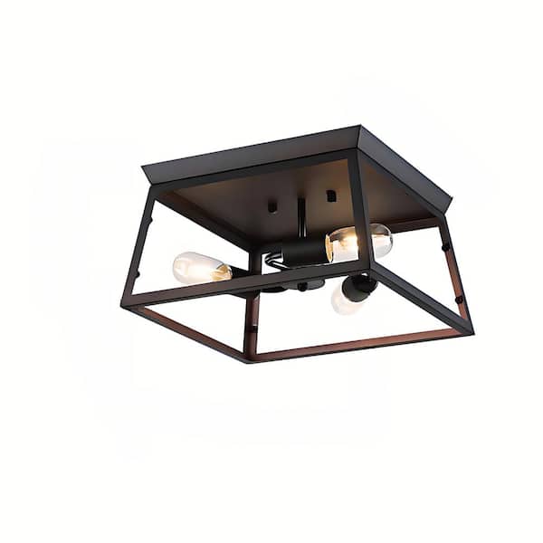 Unbranded Decomus 14 in. 3-Light Oil Bronzed Square Flush Mount with Clear Glass and No Bulbs Included
