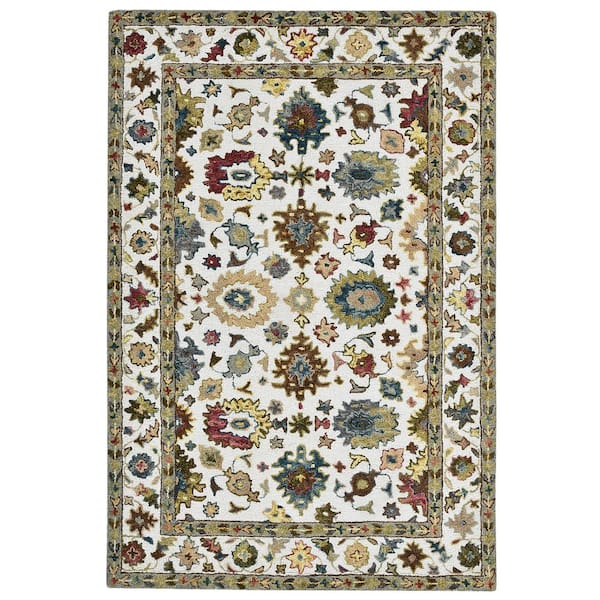 Jackson 4 x 6 Ivory Traditional Pattern Area Rug for High Traffic Living Room Dining Room Bedroom