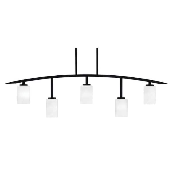 Unbranded Siena 5-Light Matte Black Billiard-Light with White Marble Glass Shades