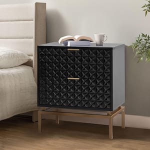 Vico Black 25 in. Tall 2-Drawer Nightstand with Metal Hardware
